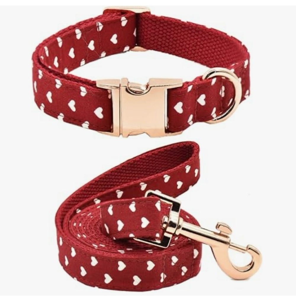 Bubblepup Hearts Dog Collar and Leash Set, Adjustable, Large Dogs